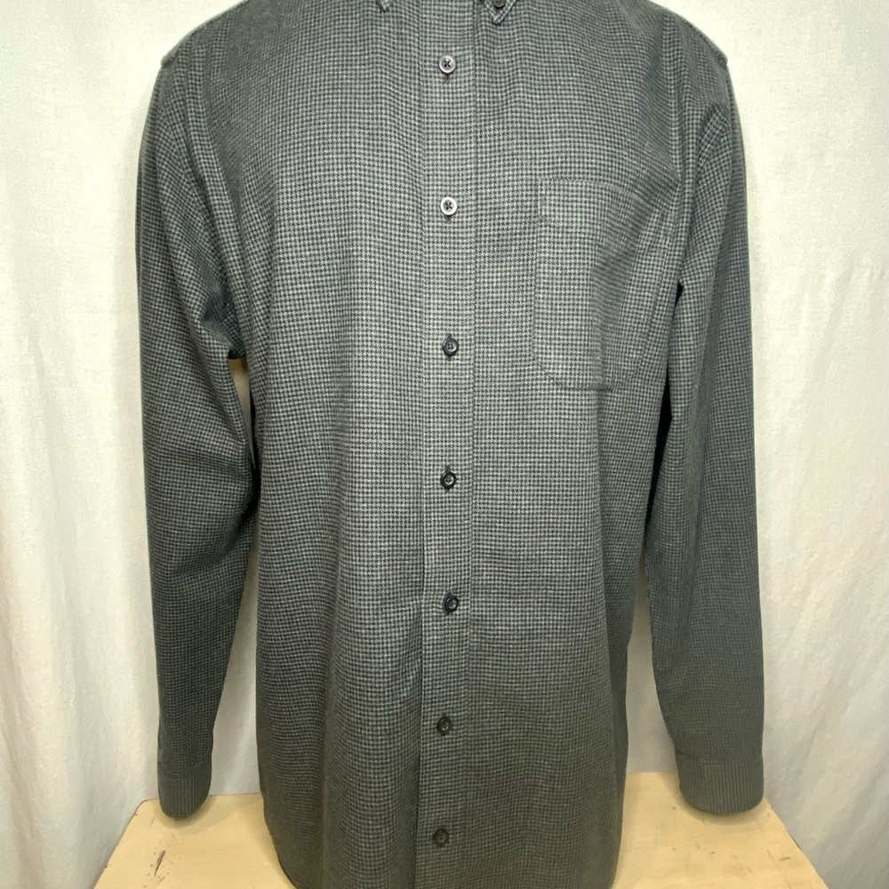 LL Bean Shirt XL Tall Gray Black Slightly Fitted Soft Flannel Houndstooth Button